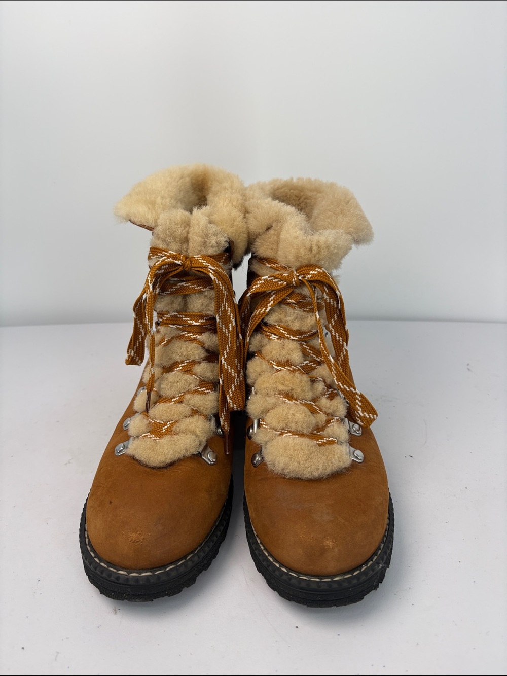 🪃 j.Crew, brown suede and shearling hiking boots